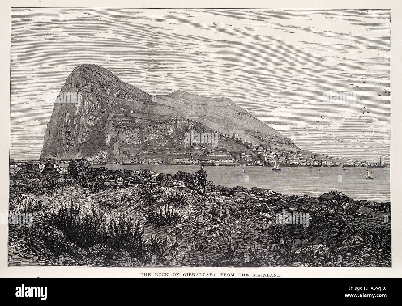 GIBRALTAR Rock from spain British English defend defence border Spanish harbour Mediterranean view point travel maritime nautica Stock Photo
