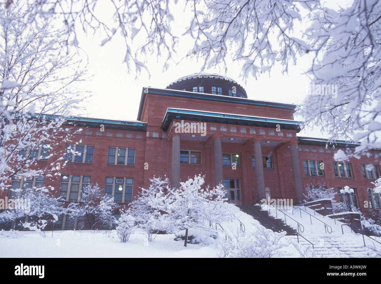 The Marquette County Courthouse is seen during a snow storm Stock Photo