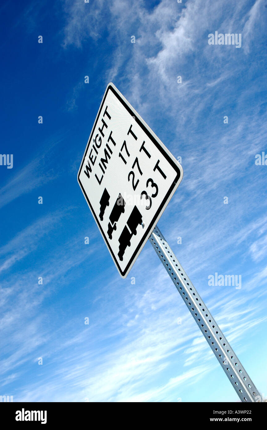 Truck drivers weight limit sign for roads with bridges on interstate