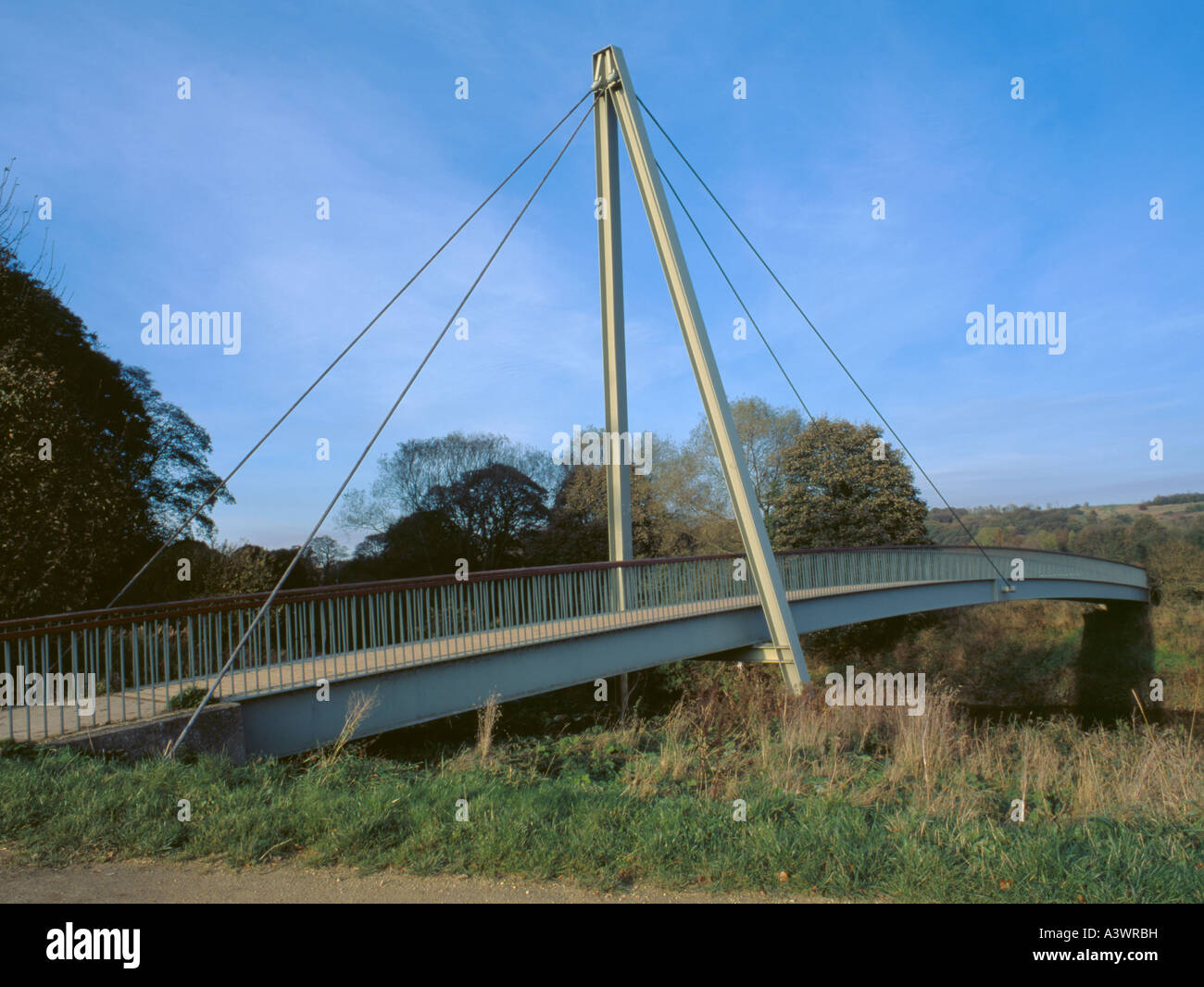Maiden Castle footbridge (a cable stayed bridge) over River Wear, Durham City, County Durham, England, UK. Stock Photo