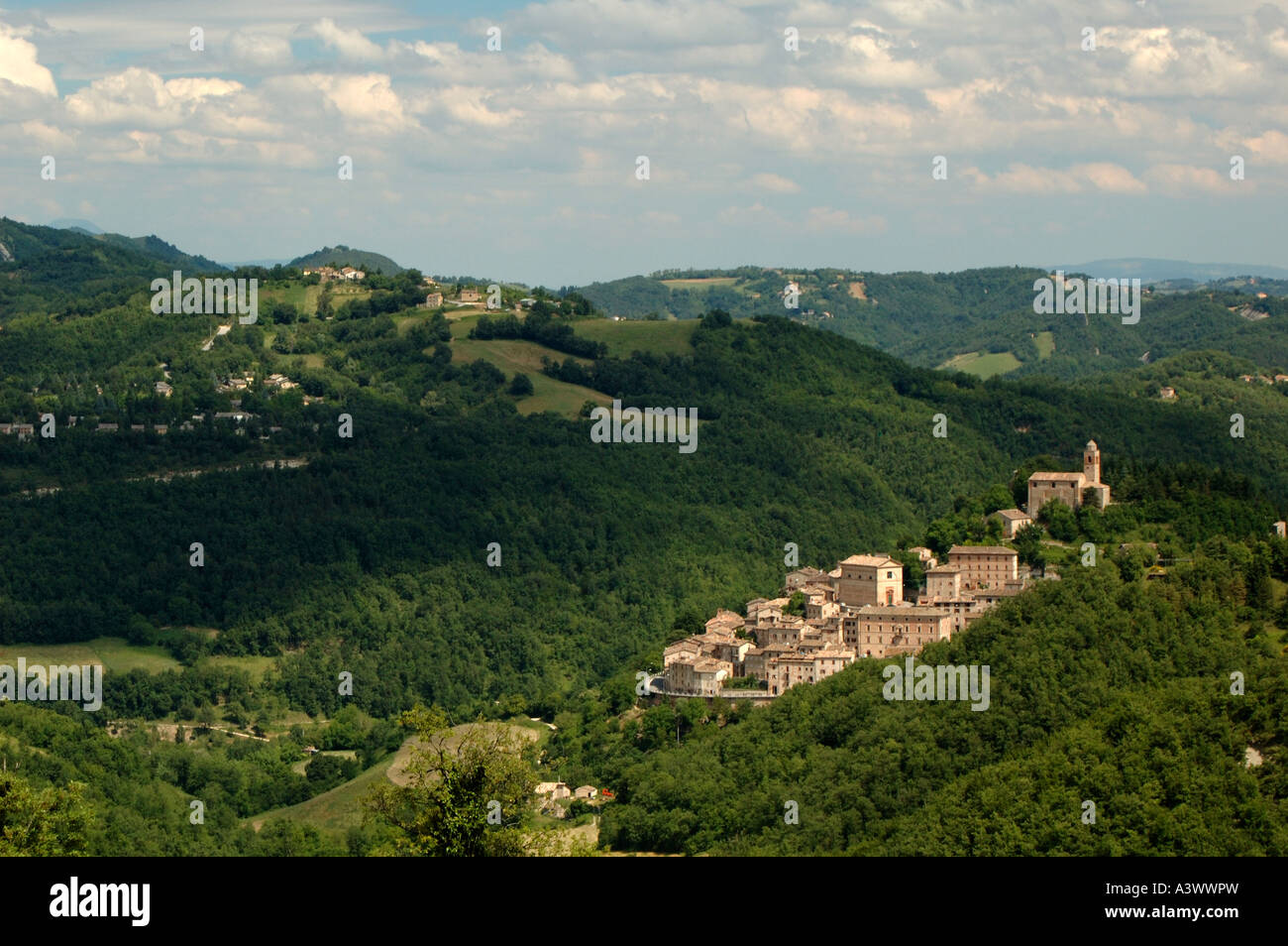 Monti Fortino A typical medieval hill town of Le Marche Italy Stock Photo