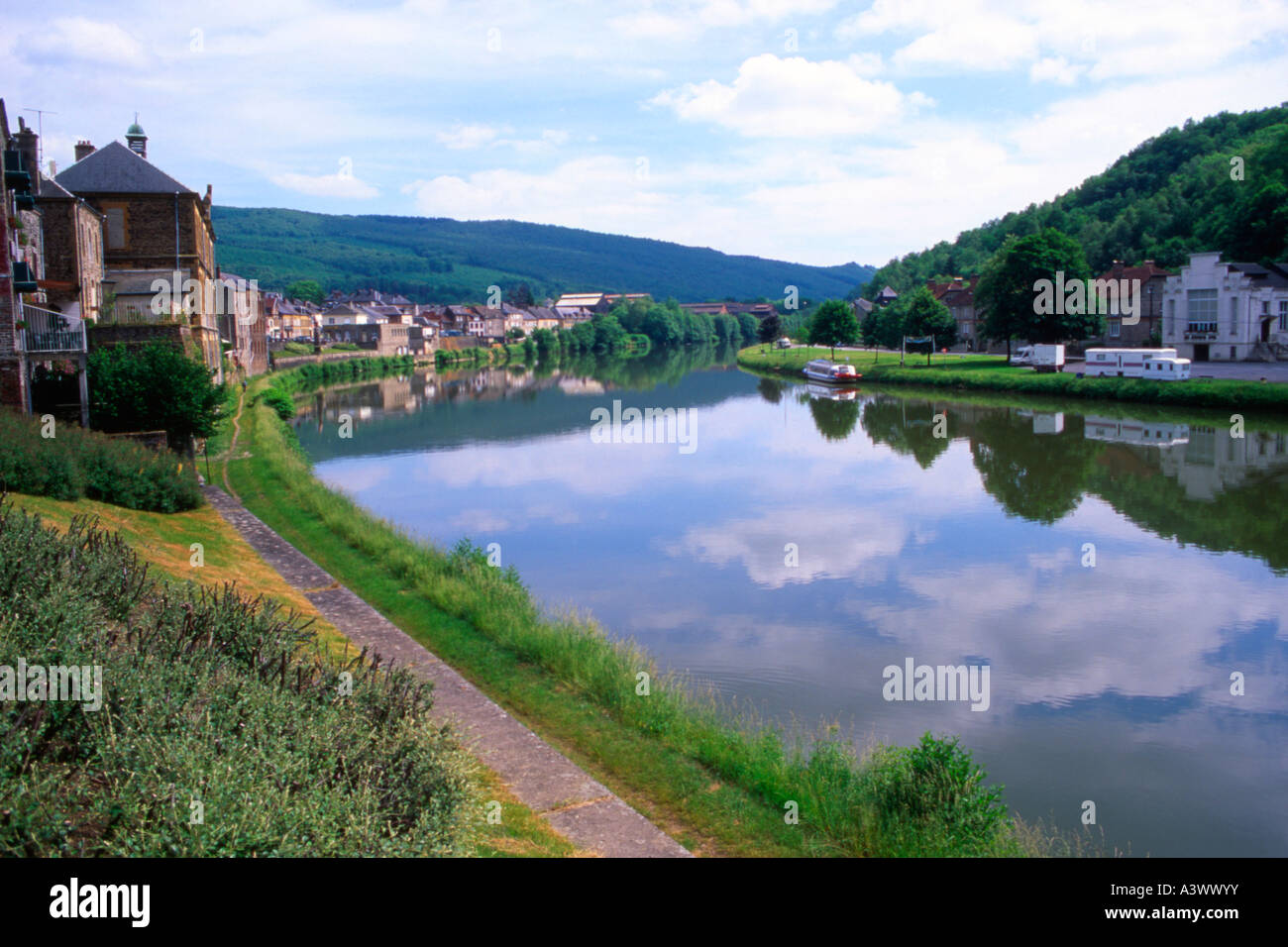 River Meuse at Montherme, French Ardennes Stock Photo