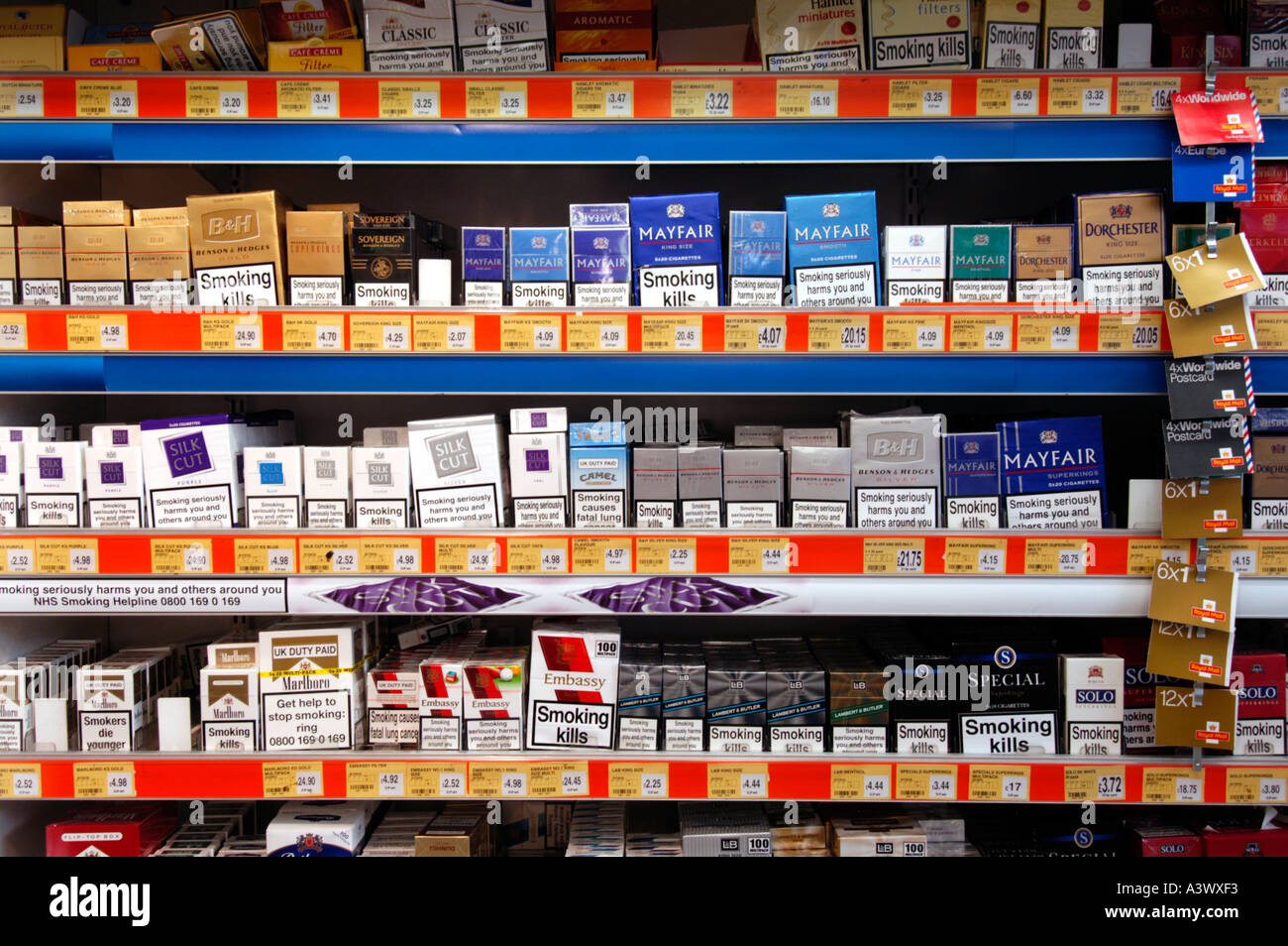 Cigarettes on display, UK Stock Photo