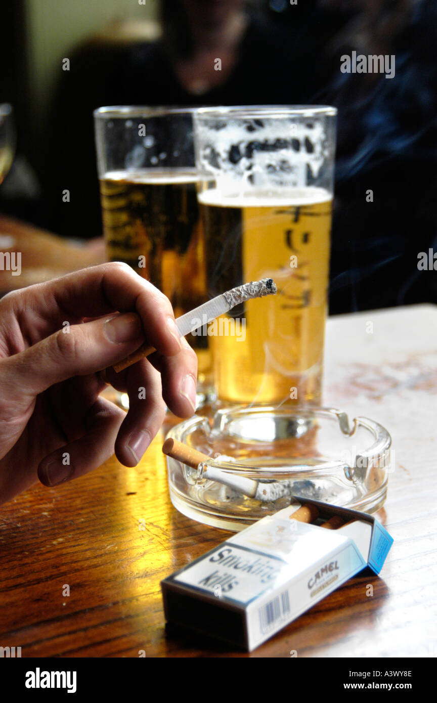 beer and a cigarette Cigarette ashtray beer hi-res stock photography and images
