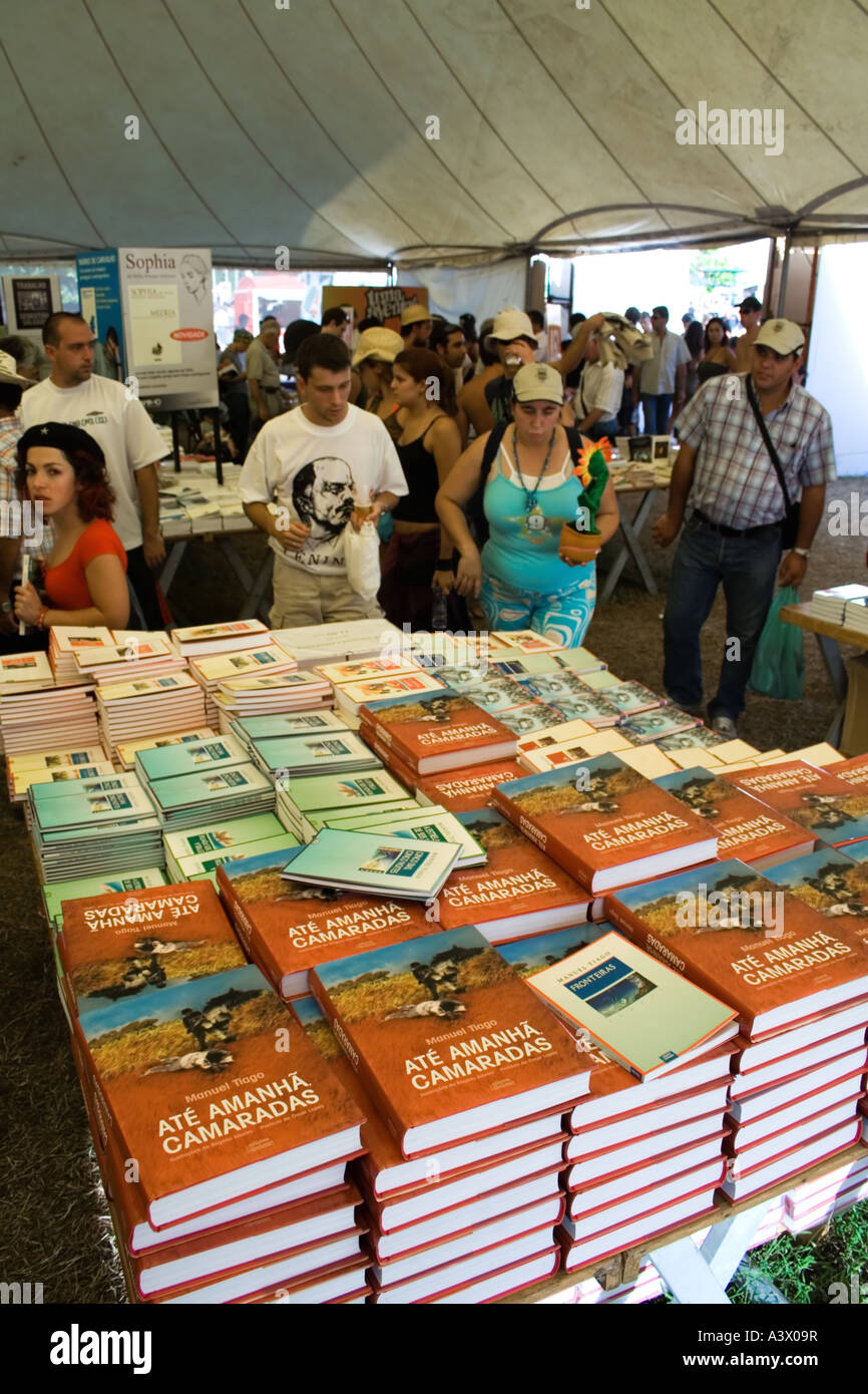 Book fair at Avante Party, made by the Portuguese Comunist Party at Seixal. Front books are a classic written by Álvaro Cunhal. Stock Photo
