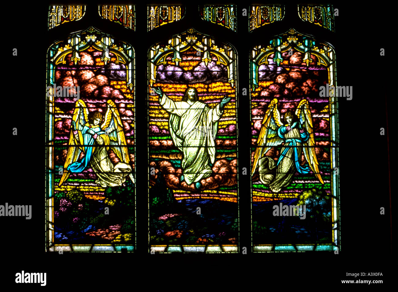 Stained Glass Window Of Jesus Ascending Up To Heaven With Angels On Each Side St Paul Minnesota Usa Stock Photo Alamy