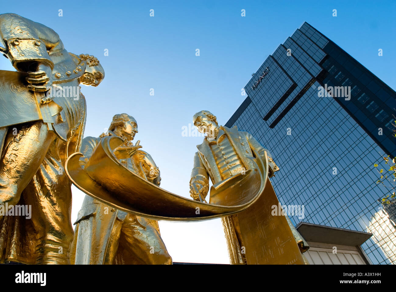 Boulton Watt and Murdock statue in Broad Street, Birmingham, England