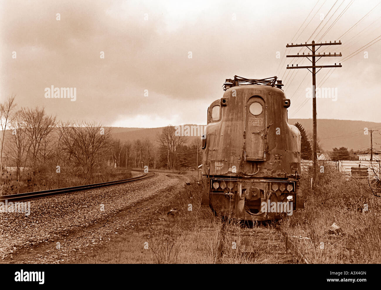 Abandoned GG1 electric locomotive in upstate New York Stock Photo