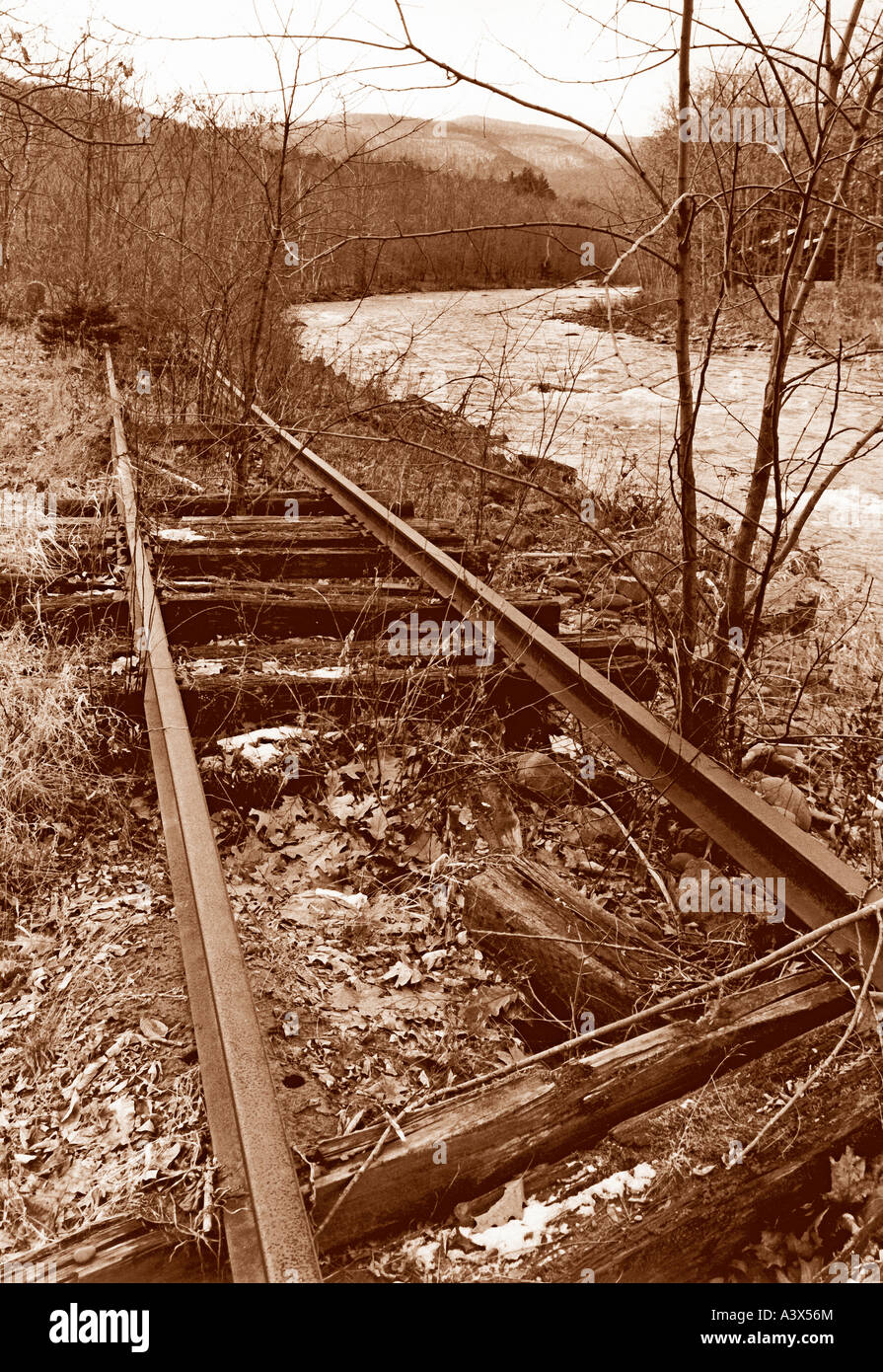 Abandoned railroad tracks alomng the Susquehanna River in New York