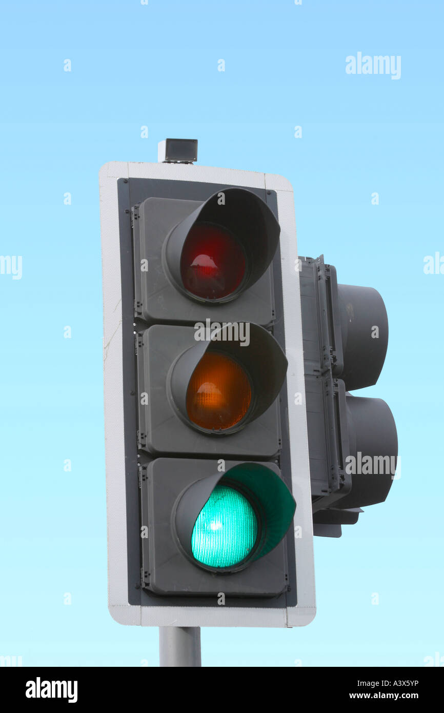 English traffic lights on green for go Stock Photo Alamy