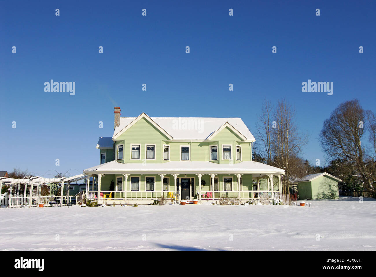 "Snow covered house, Lopez Island" Stock Photo