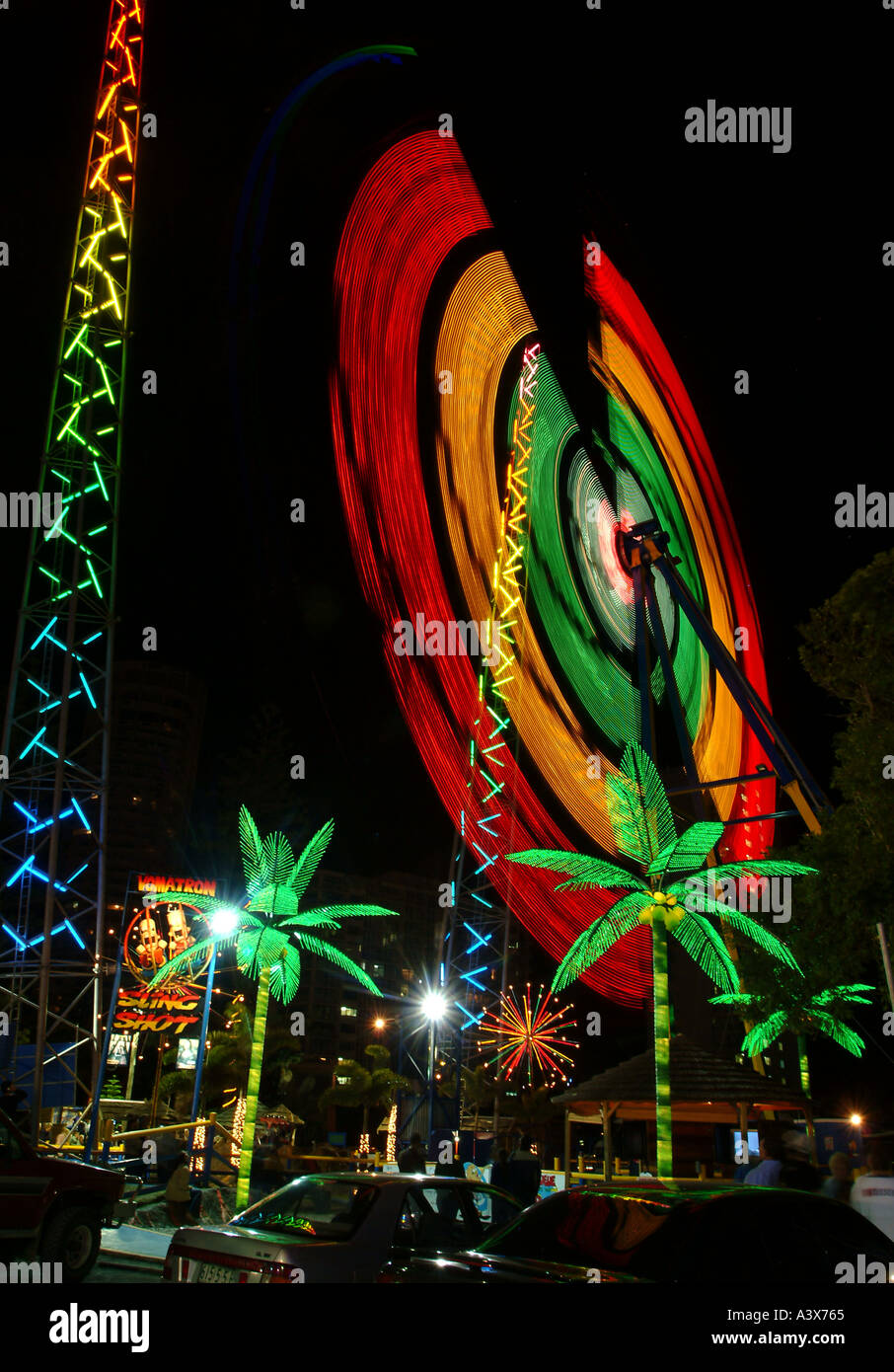 Fairground and lights at night, Queensland Australia, photo by Bruce