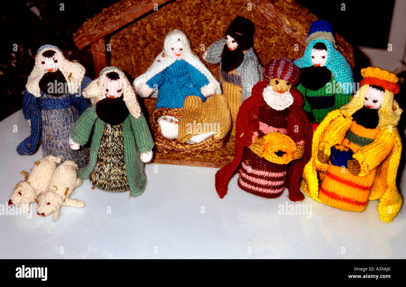Knitted Crib Nativity Scene Stock Photo Alamy