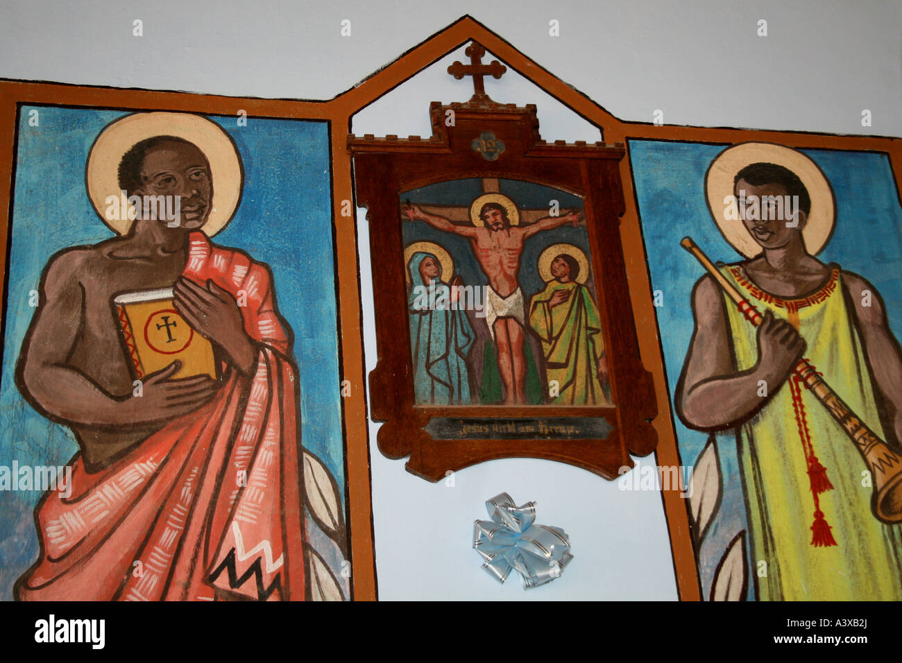 Mural of black West African Saints , St P Ngondwe and St JM Muzeyi , Togoville Cathedral , Togo Stock Photo