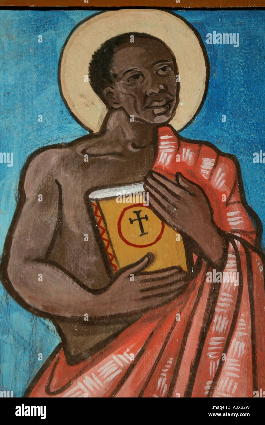 Mural of Black African Saint St Mulumba Kalemba , Togoville Cathedral , Togo Stock Photo