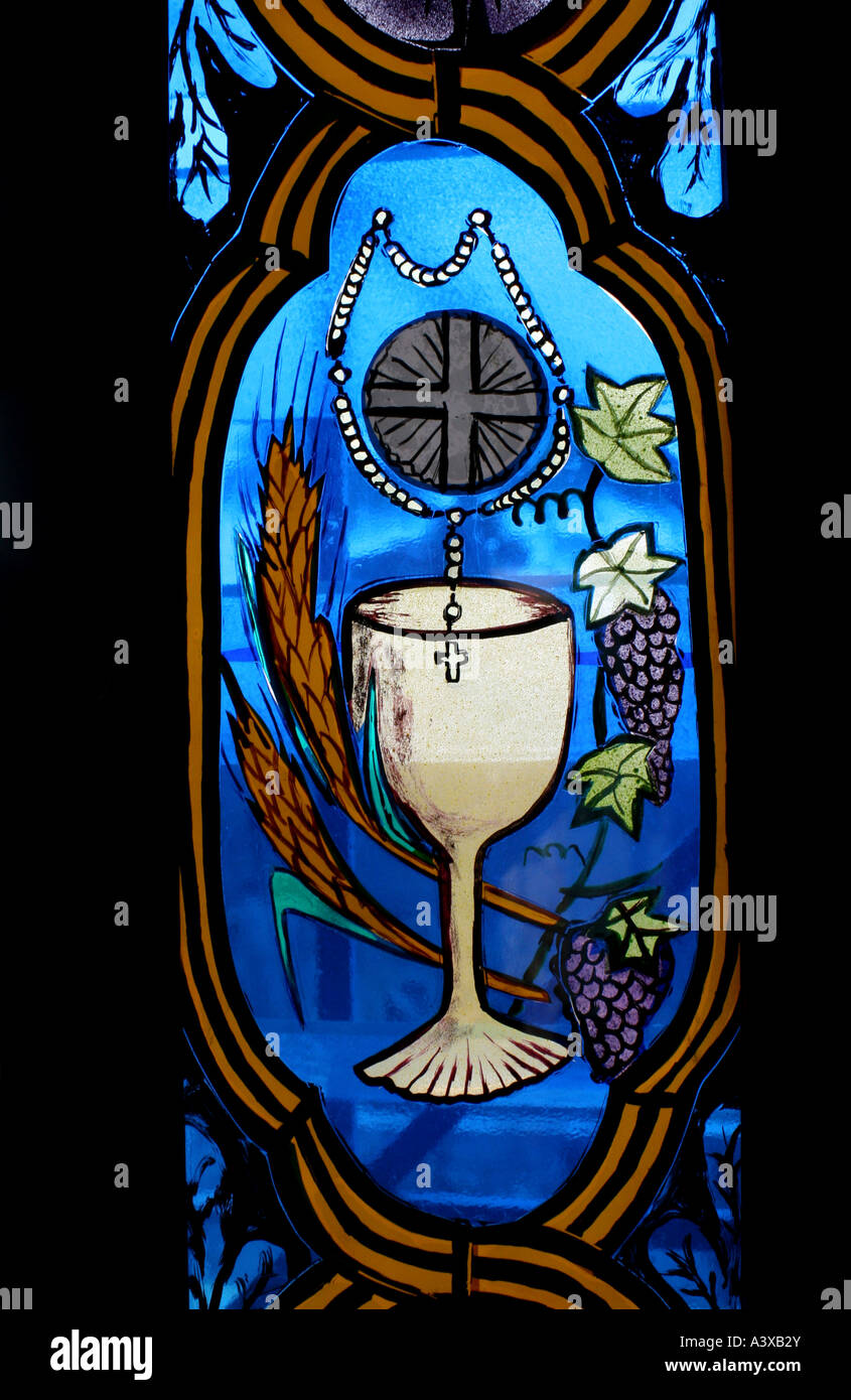 Detail on stain glass window at Togoville Cathedral, Togo, West Africa Stock Photo