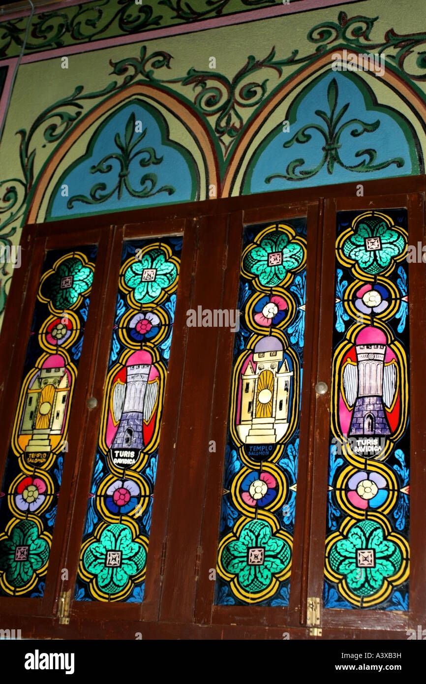 Stain Glass window at Togoville Cathedral, Togo, West Africa Stock Photo