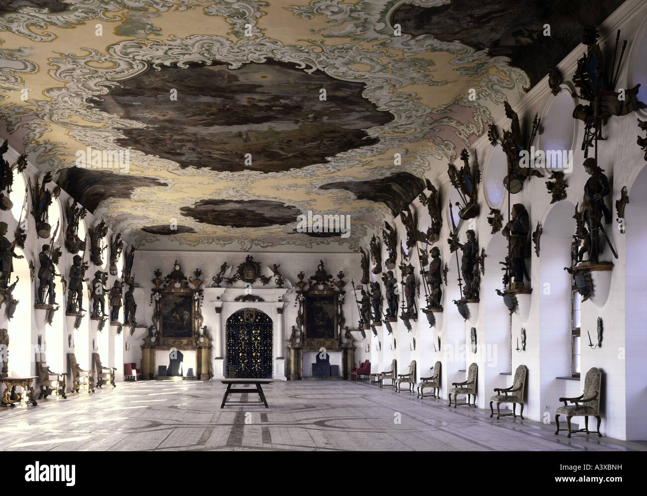 geography/travel, Germany, Baden-Wuerttemberg, Wolfegg, buildings, Wolfegg palace, interior view, Knight œs hall, 16th century, Stock Photo