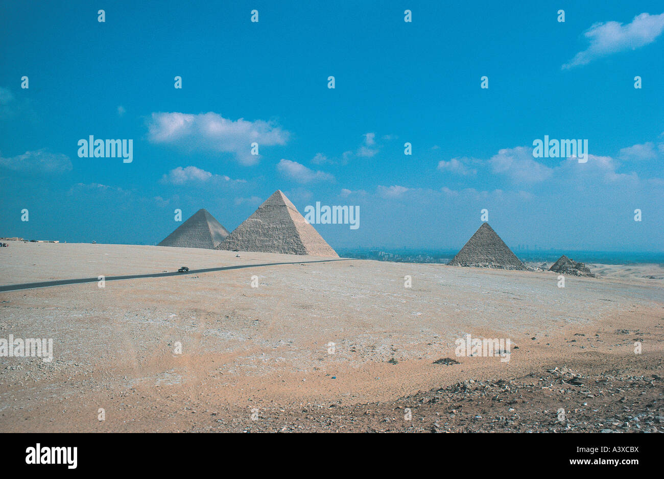 The Pyramids of Giza left Cheops centre Chephren right Mycerinus in Cairo Egypt Stock Photo