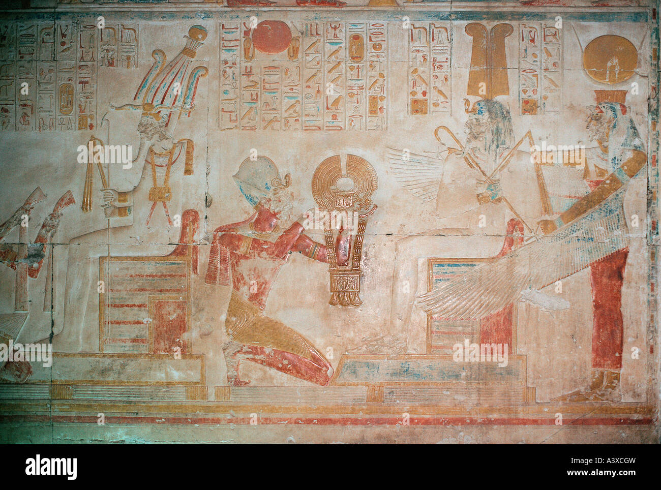 Details of reliefs inside the Temple of Abydos in Egypt Stock Photo