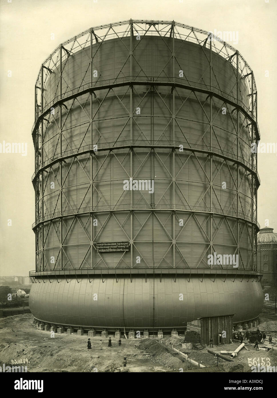 energy, gas, gasometer, built for municipal gas works Vienna - Simmering, by MAN AG,  23.10.1909, Stock Photo