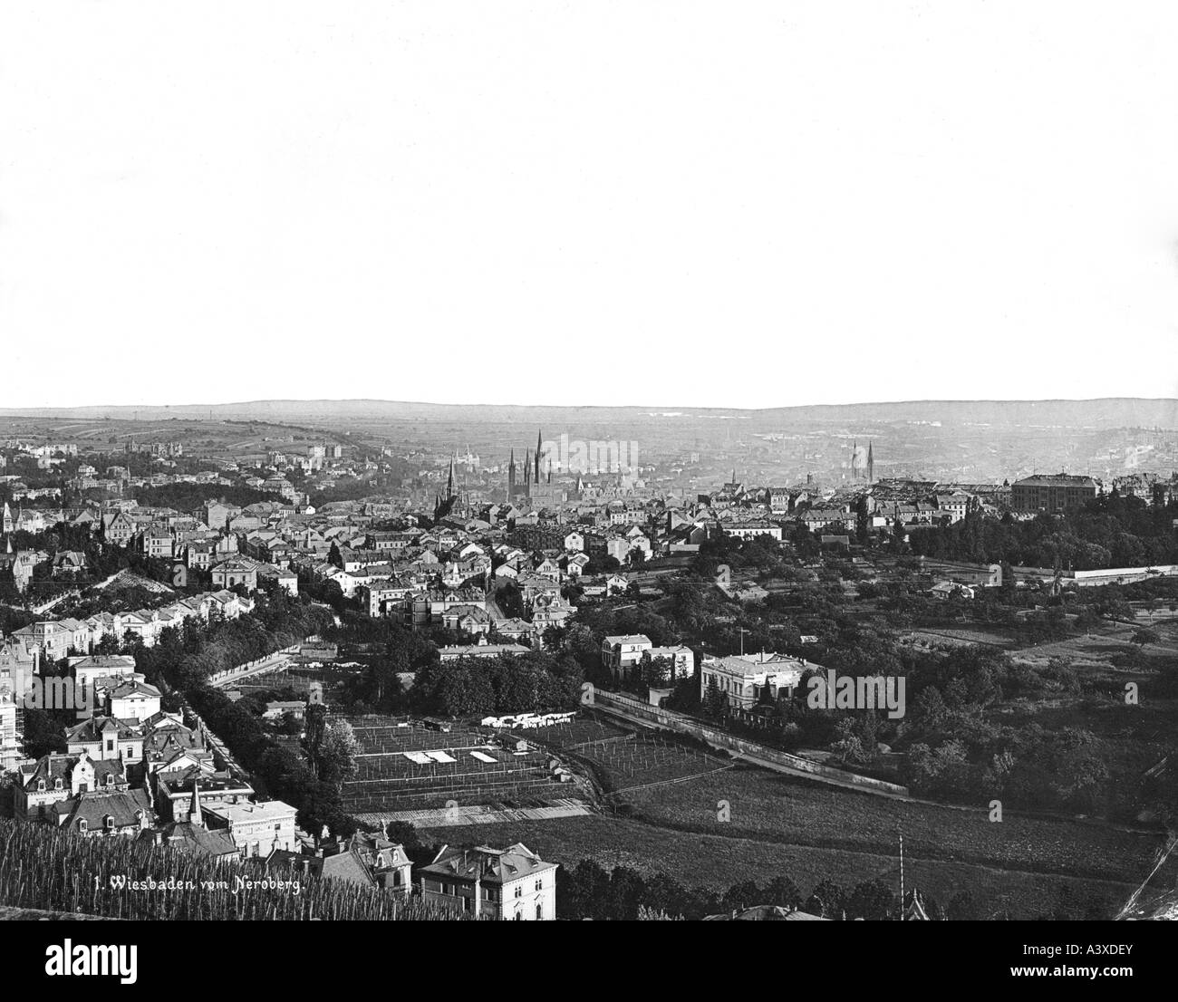 geography / travel, Germany, Wiesbaden, city views / cityscapes, view from Neroberg mountain, circa 1910, Stock Photo