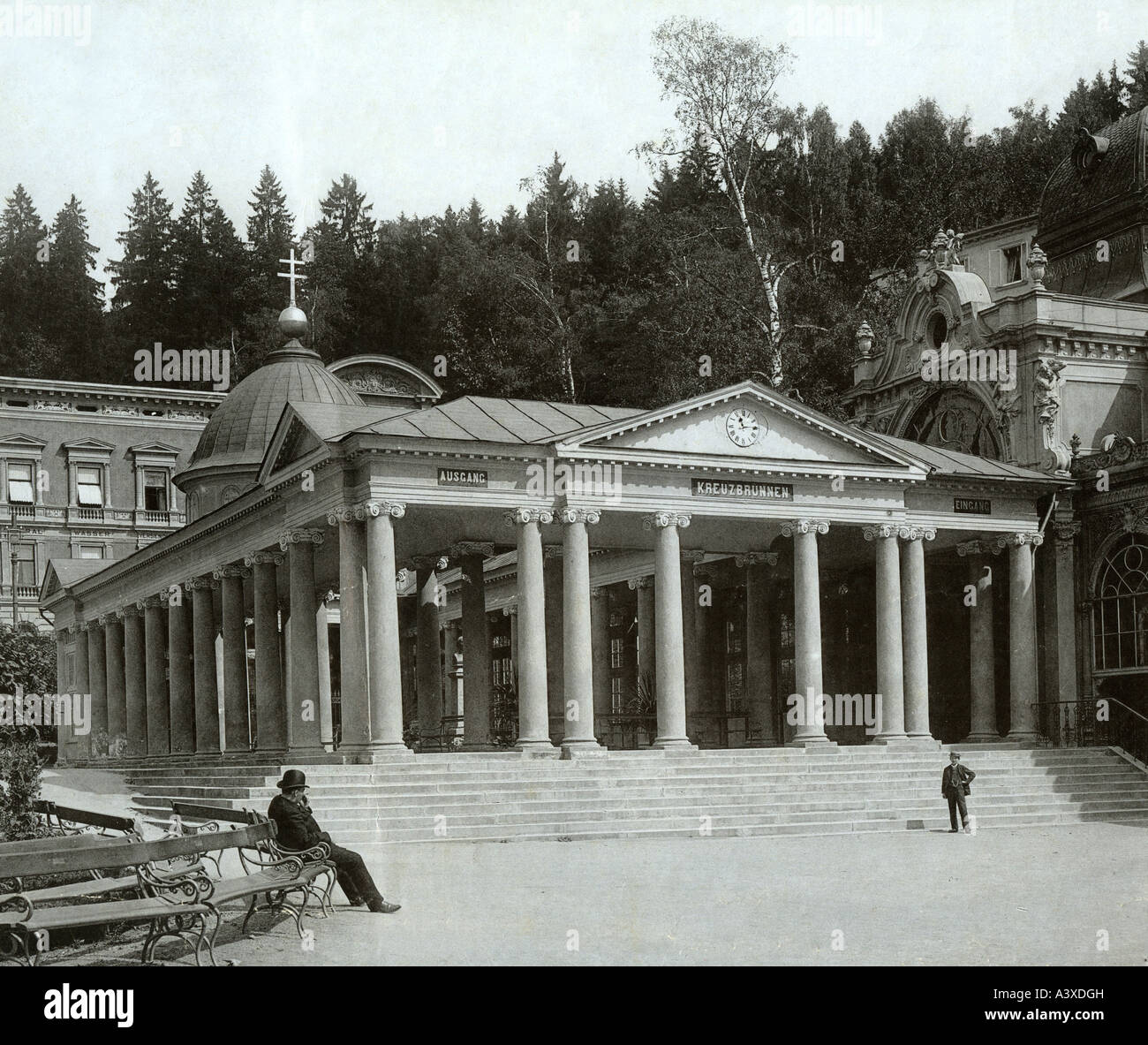 geography / travel, Czechia, Marianske Lazne, buildings, Kreuzbrunnen mineral spring pavilion, circa 1905, Stock Photo