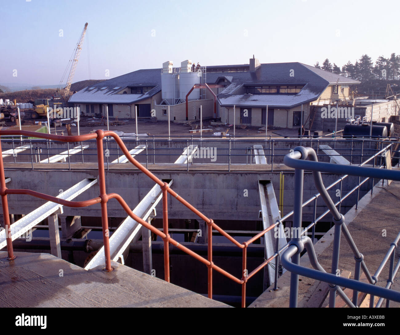 Construction of a water treatment works; Main control building seen