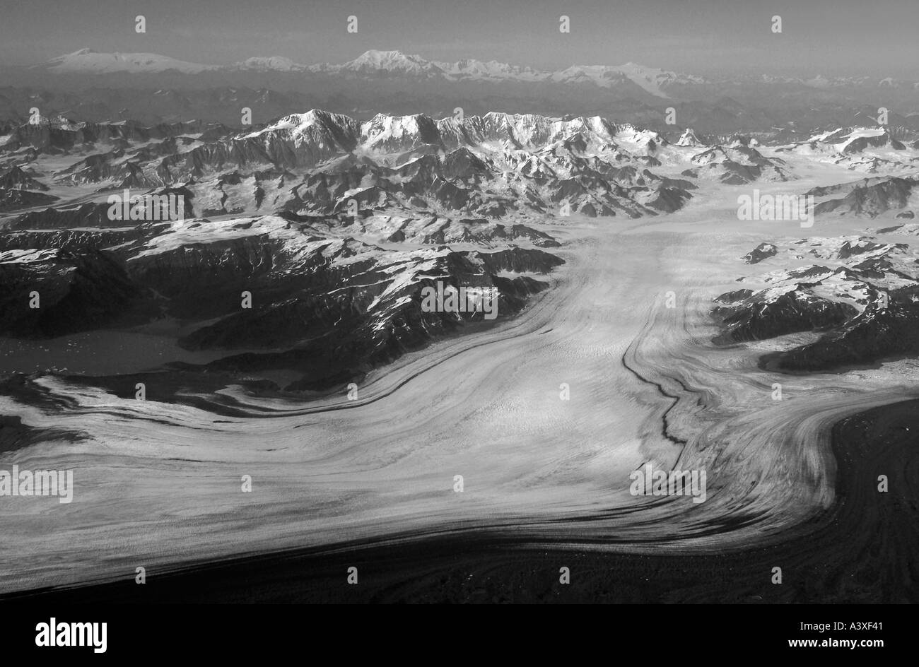 ALASKA Steller Glacier east of Cordova, Chugach Range aerial, August ...