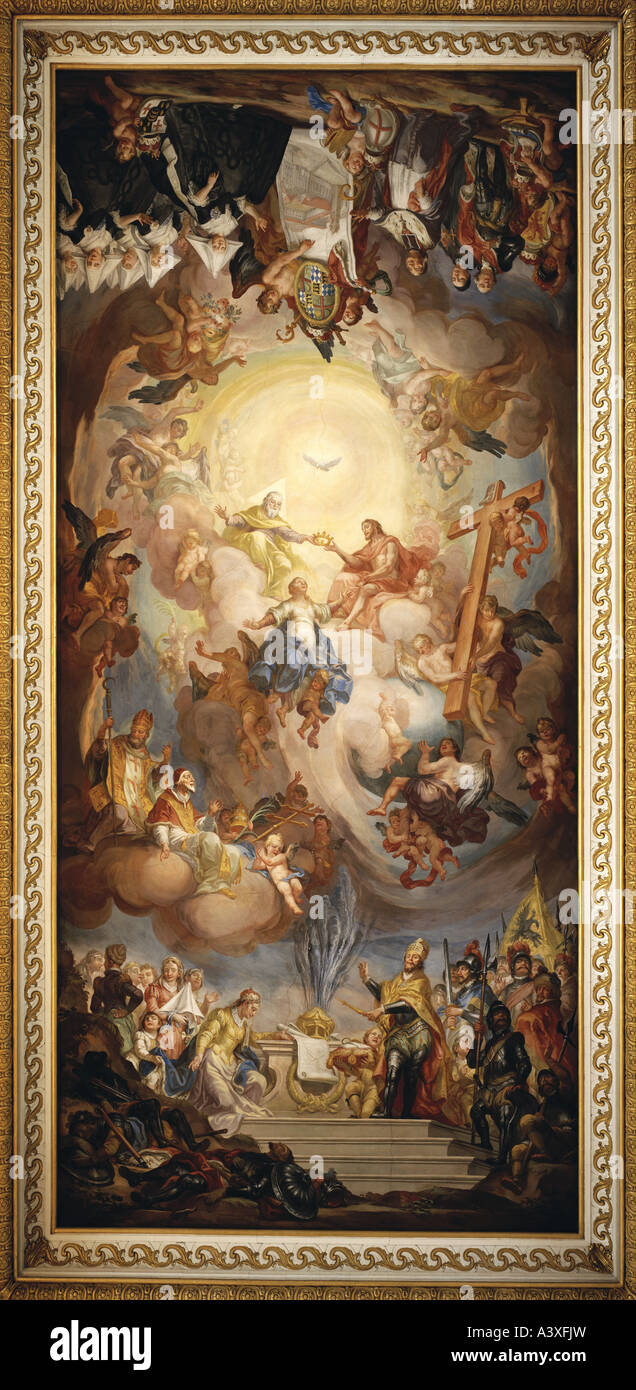 'fine arts, Brugger, Andreas, (1737 - 1812), 'coronation of Saint Mary and founding respectively renewal of monastry', ceiling Stock Photo