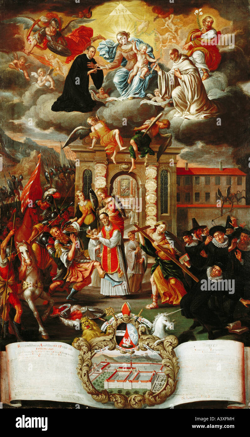 fine arts, religious art, allegories, coloured thesis, 1704, painting, Cistercian monastry Salem, Baden-Wuerttemberg, allegorie, Stock Photo