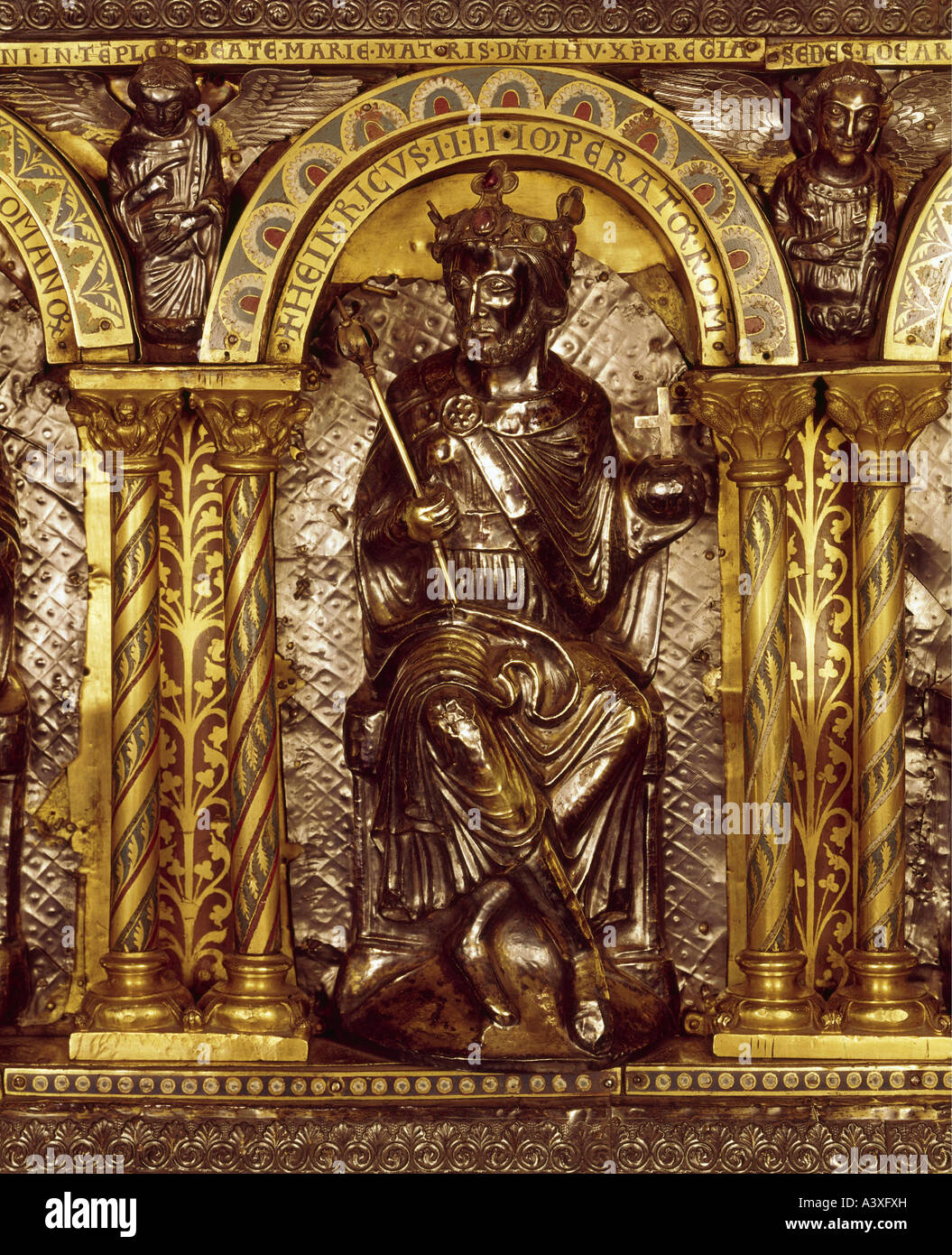 fine arts, middle ages, craft / handcraft, shrine of Charlemagne, 1215, by assignment of emperor Frederick II, side, detail, ima Stock Photo