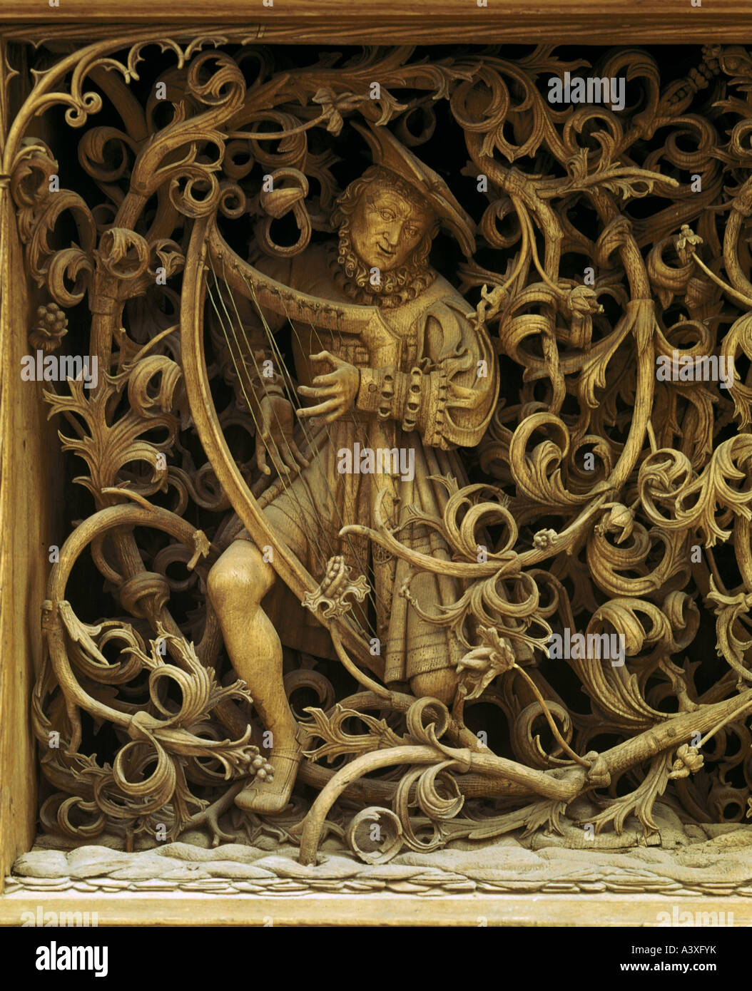 fine arts, religious art, biblical scenes, king David, wood, carving