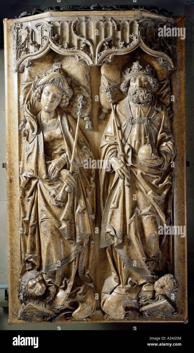 'Henry II, 'The Holy', 6.5.973 - 13.7.1024, Roman emperor, 14.2.1014 - 13.7.1024, scene, with wife Cunigunde, brass, relief, b Stock Photo