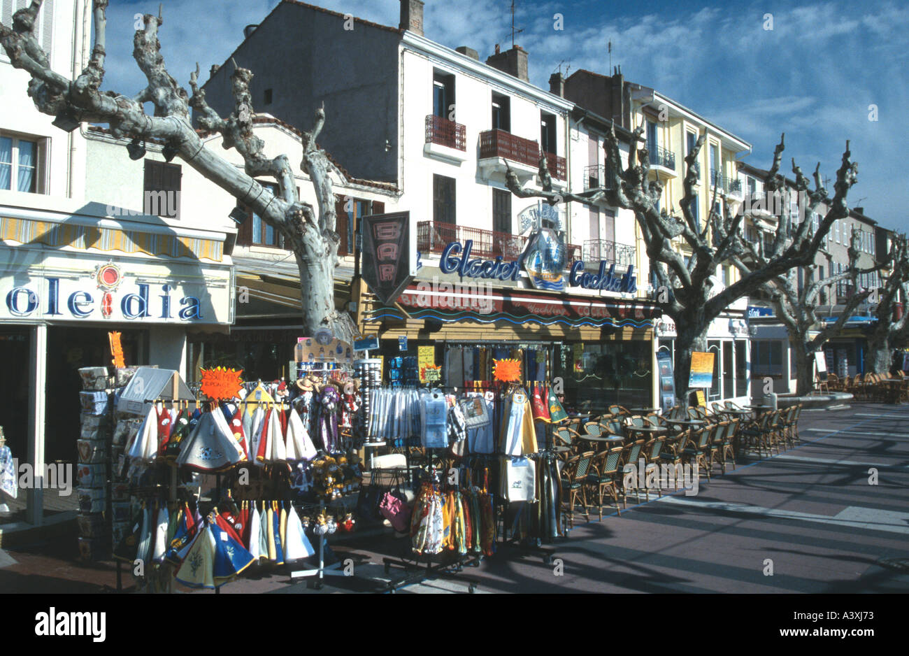 Typical Provencal shops seafront promenade St Raphael Var Provence Cote d Azur South of France