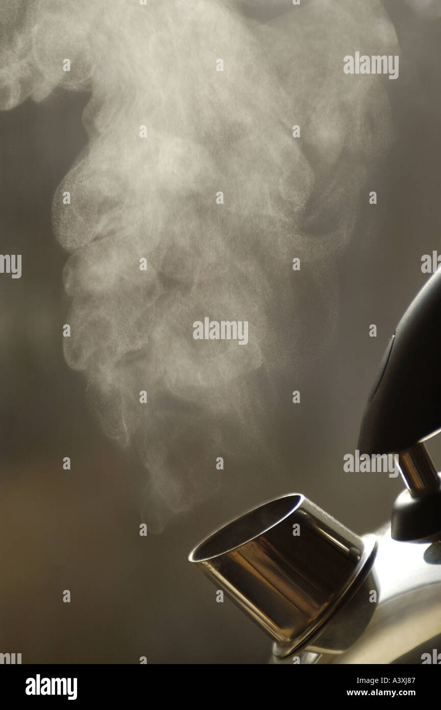 Steam from a boiling kettle in a kitchen Stock Photo Alamy
