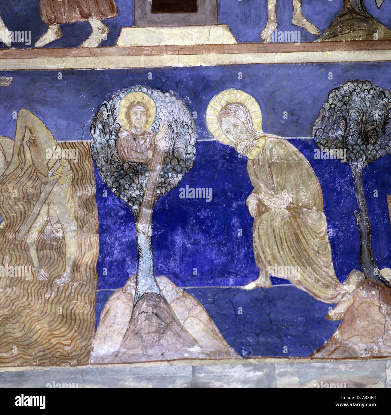 fine arts, religious art, Jesus Christ, genealogy, painting, fresco, 13th century, church of Bjäresjö, Ystad, Europe, Sweden, Sc Stock Photo