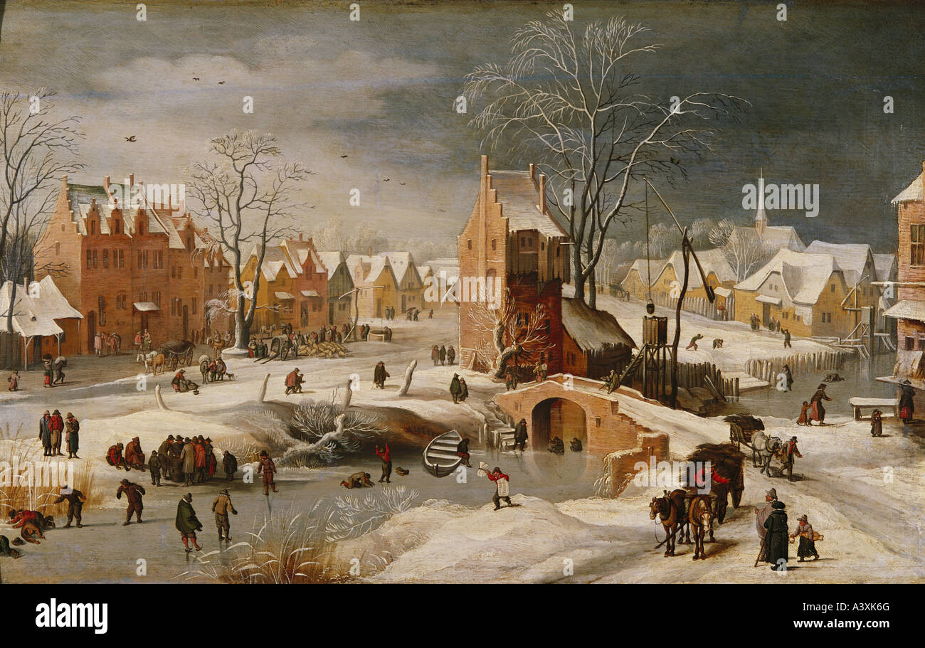 'fine arts, Brueghel, Pieter the Younger, (1564 - 1638), painting, 'winter landscape', Prado, Madrid, historic, historical, Eu Stock Photo