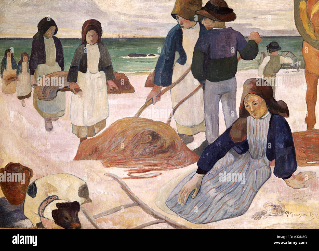 'fine arts, Gauguin, Paul, (1848 - 1903), painting, 'Breton seaweed collectors', 1889, Folkwang Museum, Essen, historic, histo Stock Photo