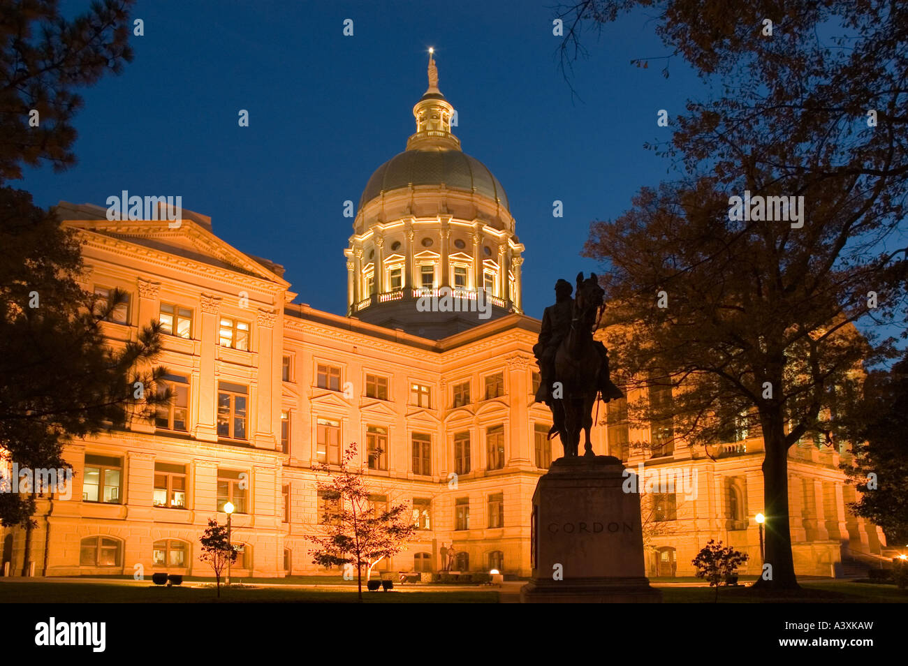Georgia state capitol with statue of General John Brown Gordon, Atlanta Georgia Stock Photo