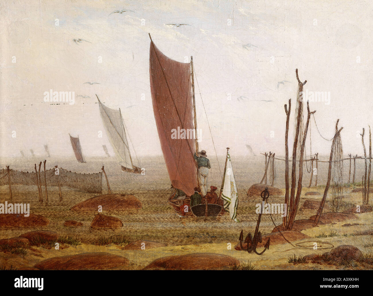 'fine arts, Friedrich, Caspar David, (1774 - 1840), painting, 'Ausfahrende Boote', ('boats sailing away'), State Museum of L Stock Photo