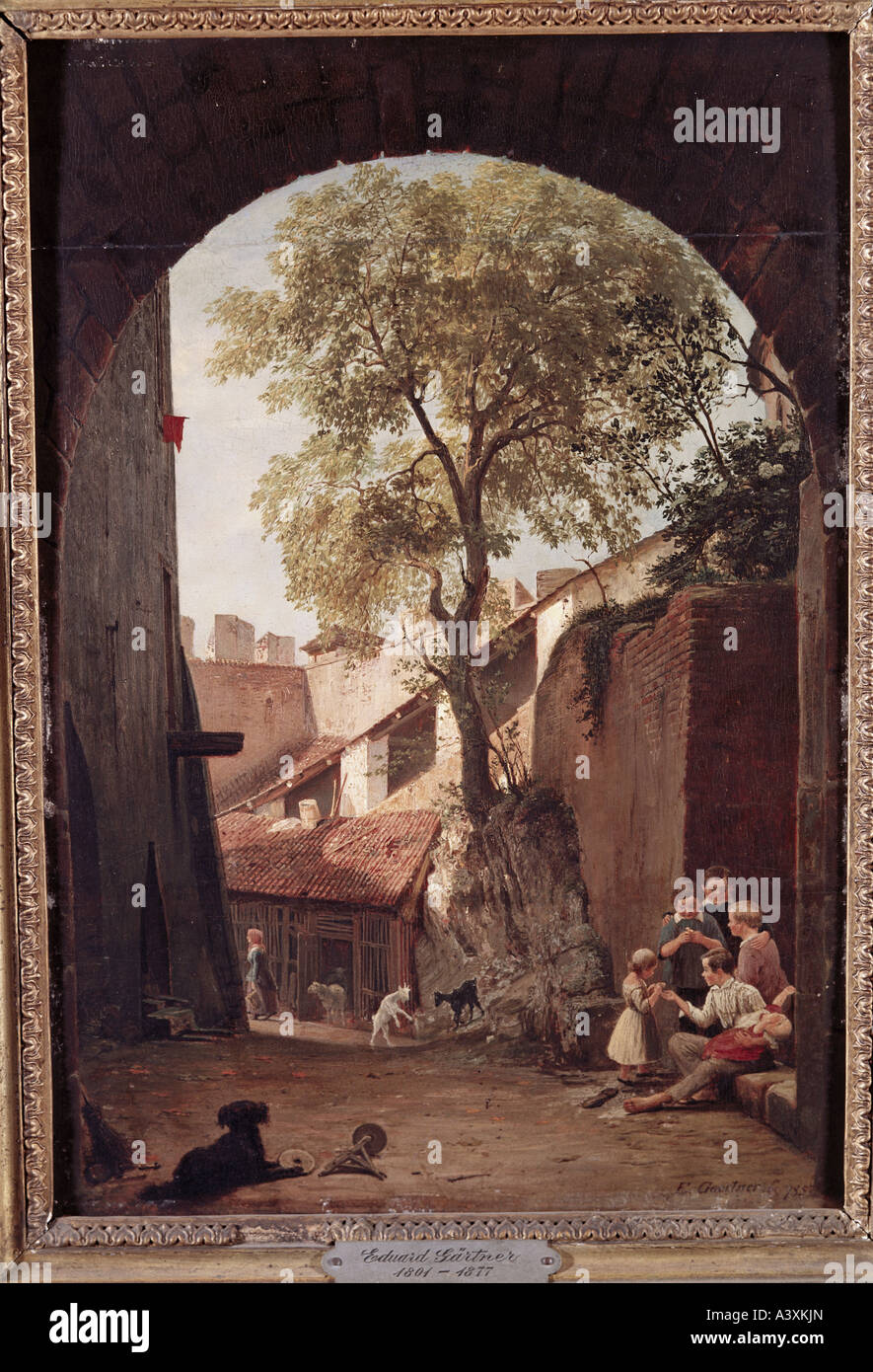 'fine arts, Gaertner, Eduard, (1801 - 1877), painting, 'Auf der Burg Karlstein bei Prag', ('at Karlstein castle near Prague' Stock Photo