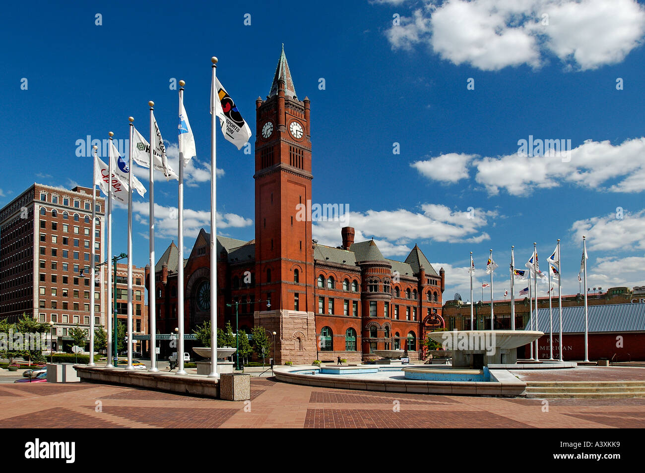 Pan Am Plaza St John Church Downtown Indianapolis Indiana Stock Photo