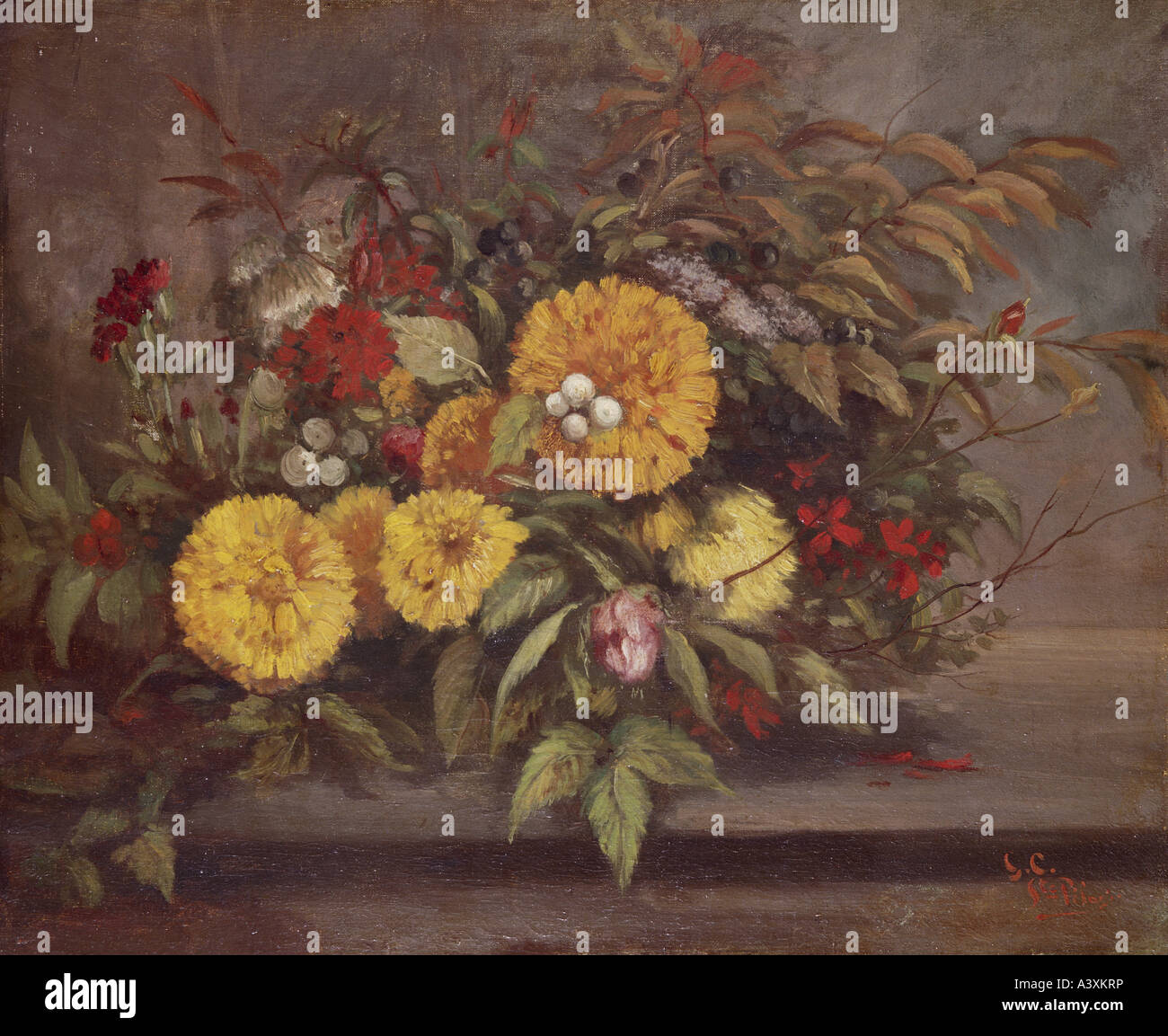 'fine arts, Courbet, Gustave, (1819 - 1877), painting, 'flower still life', historic, historical, Europe, France, 19th century Stock Photo