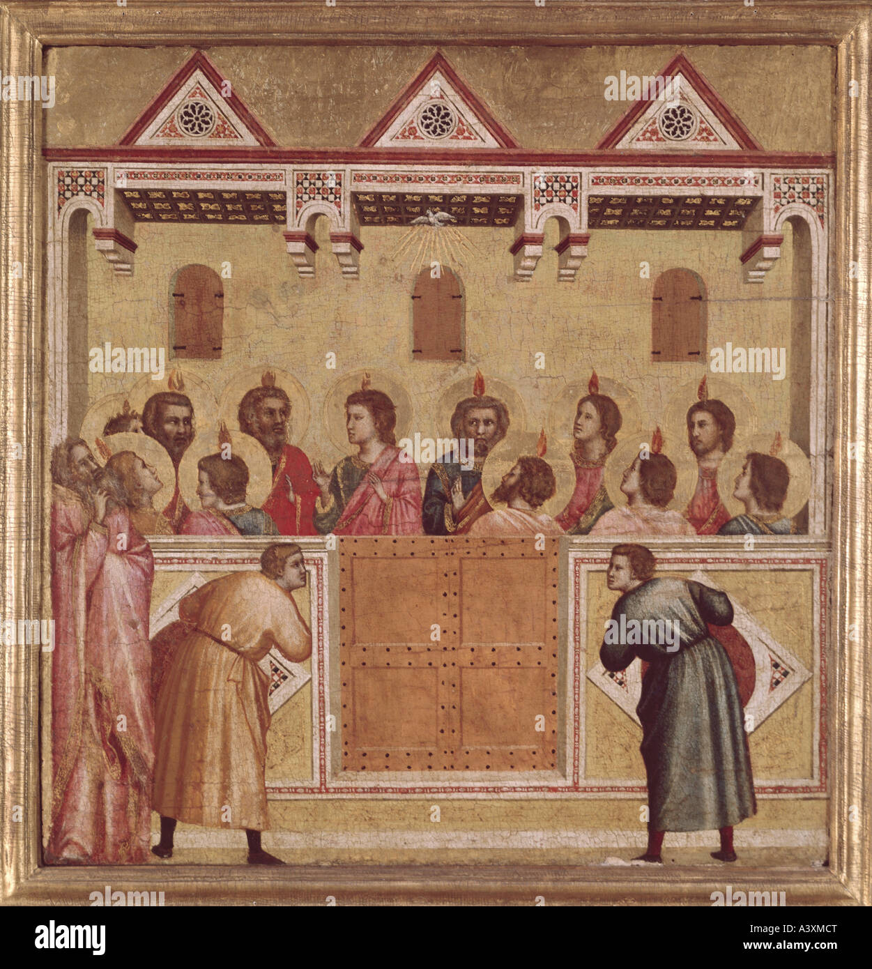 "fine arts, Giotto di Bondone, (1267 - 1337), attributed, painting, "pentecost", tempera on chestnut panel, 45,7 cm x 43,8 cm,