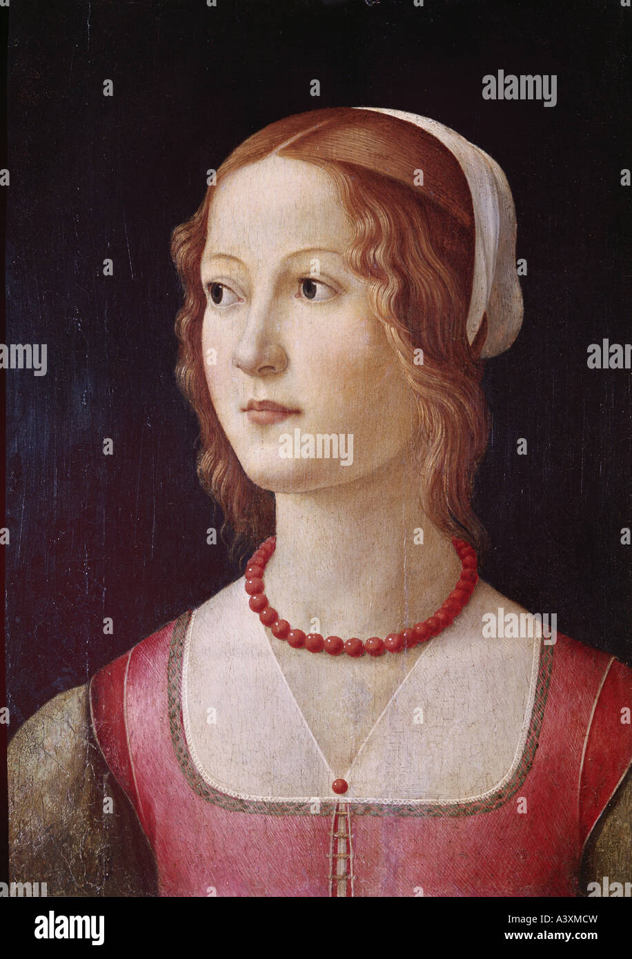 'fine arts, Ghirlandaio, Domenico, (1449 - 1494), painting, 'portrait of a young woman', circa 1485, tempera on panel, 44 cm x Stock Photo