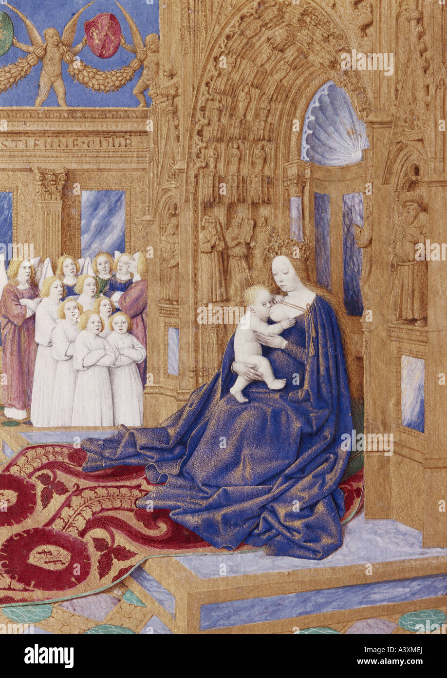 'fine arts, Fouquet, Jean, (circa 1420 - circa 1481), miniature, 'the Madonna before the cathedral', from 'book of hours of E Stock Photo