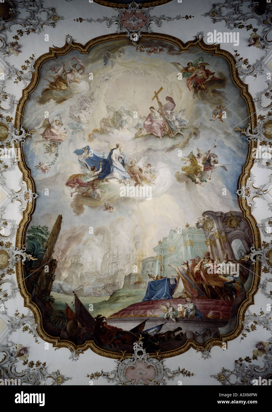 'fine arts, Enderle, Johann Baptist, (1725 - 1798), painting, 'battle of Lepanto 1571', 1769, fresco, Saint Ulrich parish chur Stock Photo