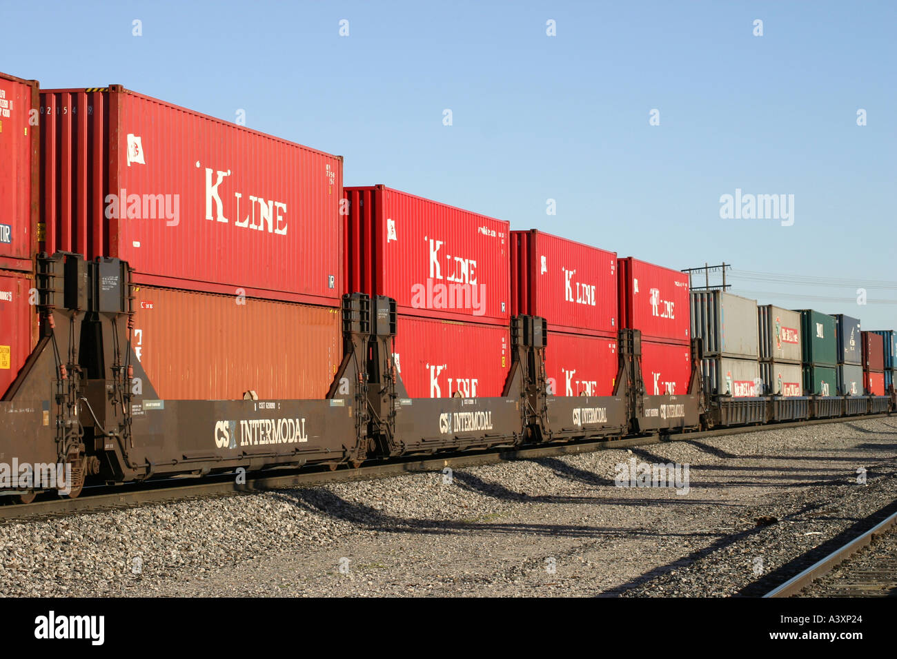 Union Pacific Double Stack Container Train at North Palm Springs Stock Photo