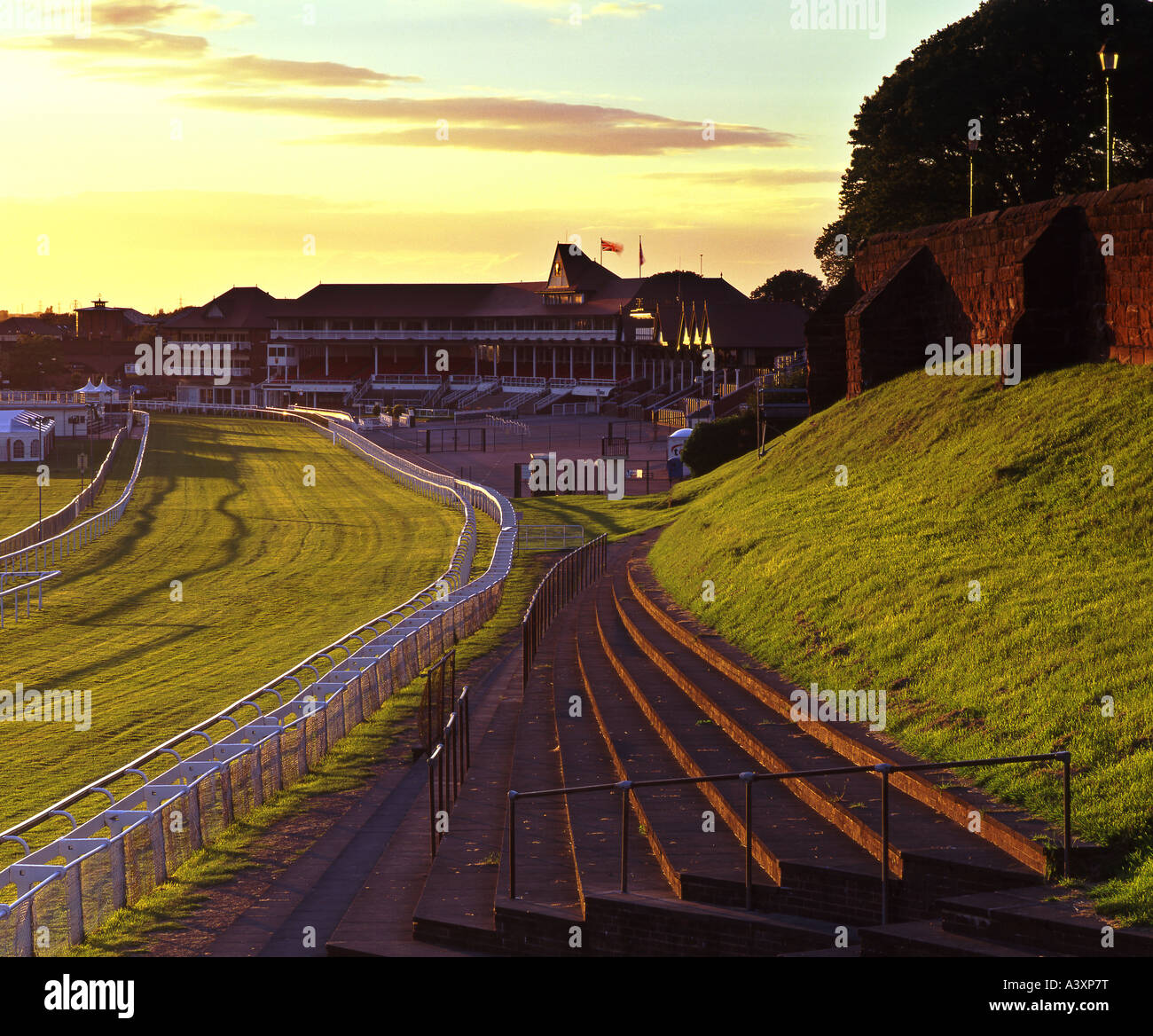 Chester Racecourse or The Roodee at Sunset, Chester, Cheshire, England, UK Stock Photo